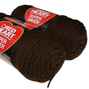 VTG‎ Red Heart Super Saver Yarn COFFEE 0365 Acrylic 7oz NO DYE LOT ~ LOT OF 2